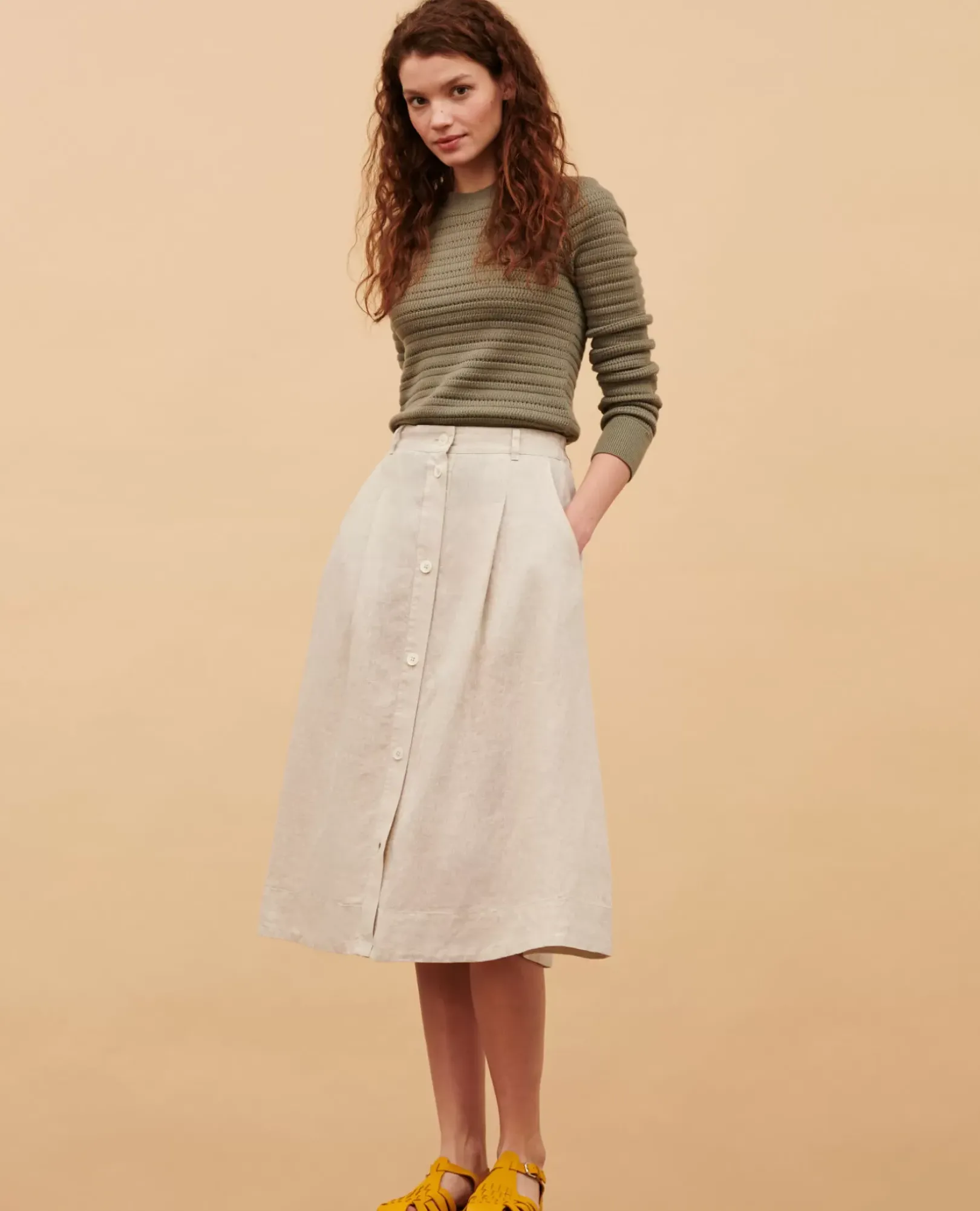 Femme Comptoir des Cotonniers Jupe Midi En Lin