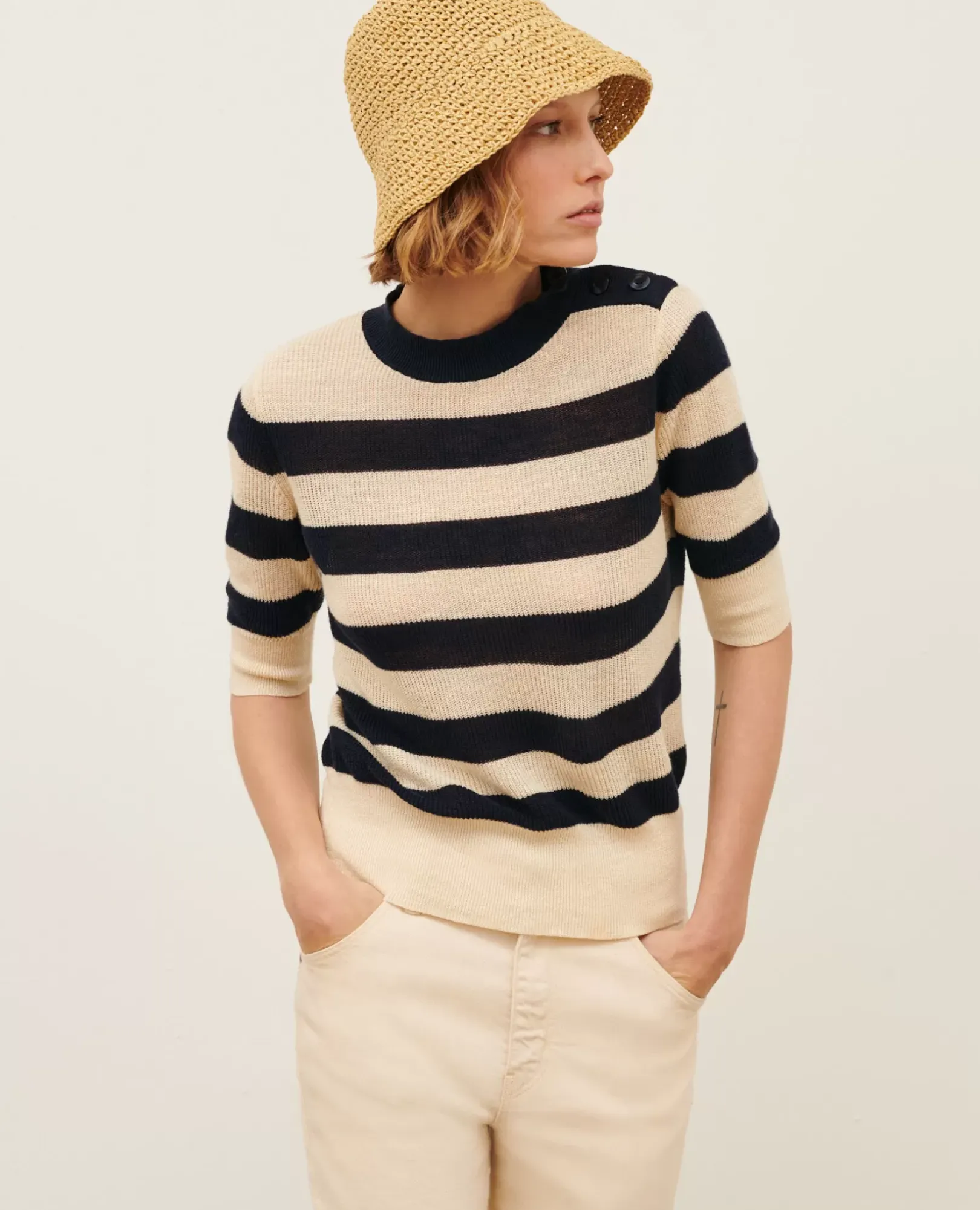 Femme Comptoir des Cotonniers Pull Manches Courtes En Lin