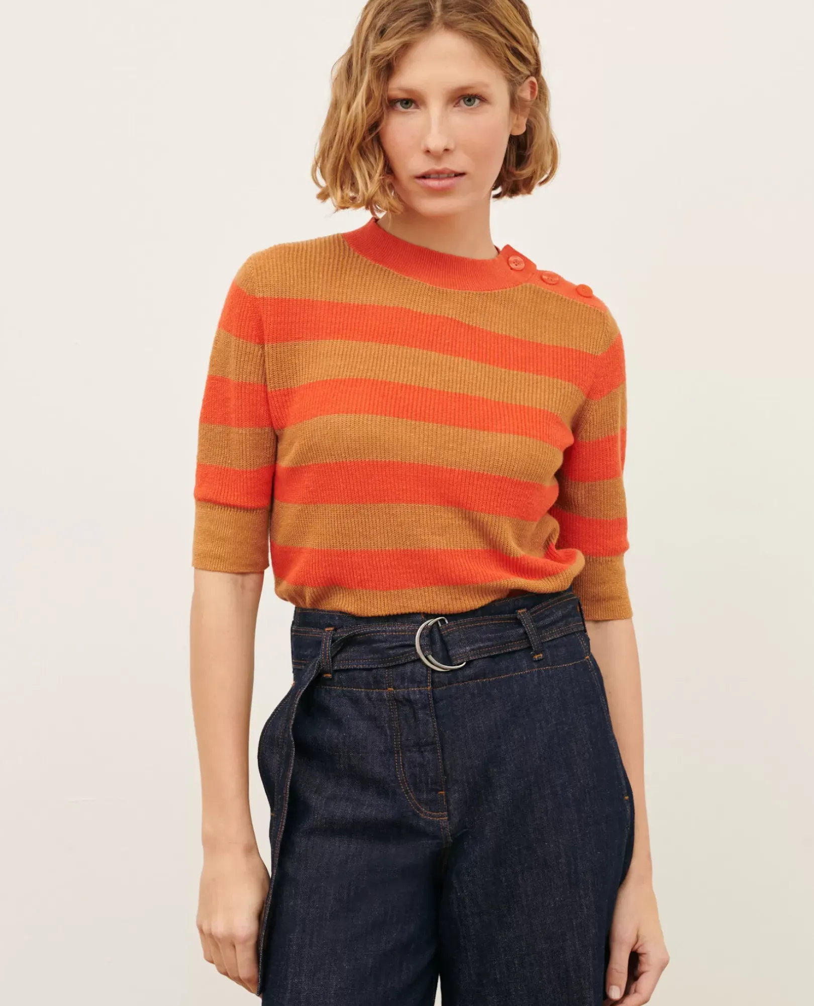 Femme Comptoir des Cotonniers Pull Manches Courtes En Lin
