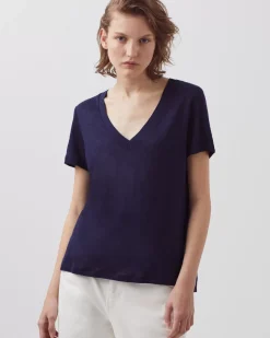 Femme Comptoir des Cotonniers Sarah - T-Shirt Col V En Lin