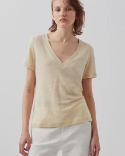 Femme Comptoir des Cotonniers Sarah - T-Shirt Col V En Lin