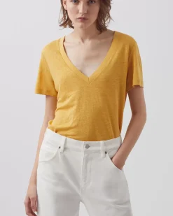 Femme Comptoir des Cotonniers Sarah - T-Shirt Col V En Lin