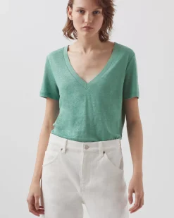 Femme Comptoir des Cotonniers Sarah - T-Shirt Col V En Lin