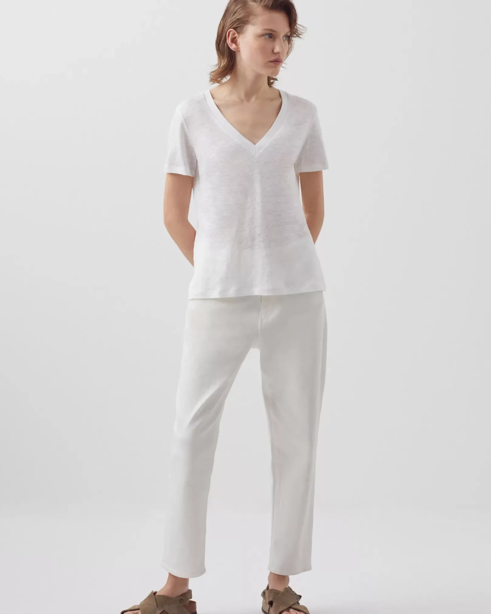 Femme Comptoir des Cotonniers Sarah - T-Shirt Col V En Lin